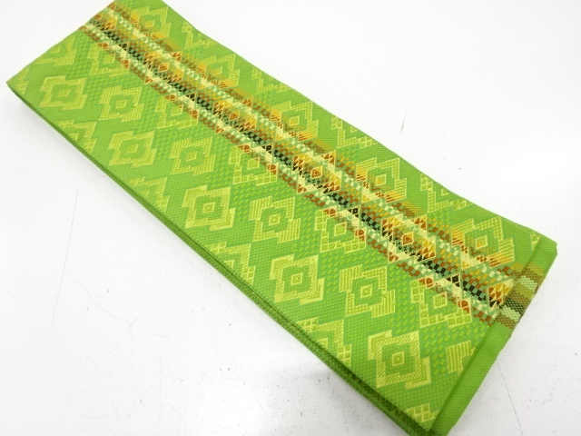 縞に松皮菱模様織り出し　半幅帯